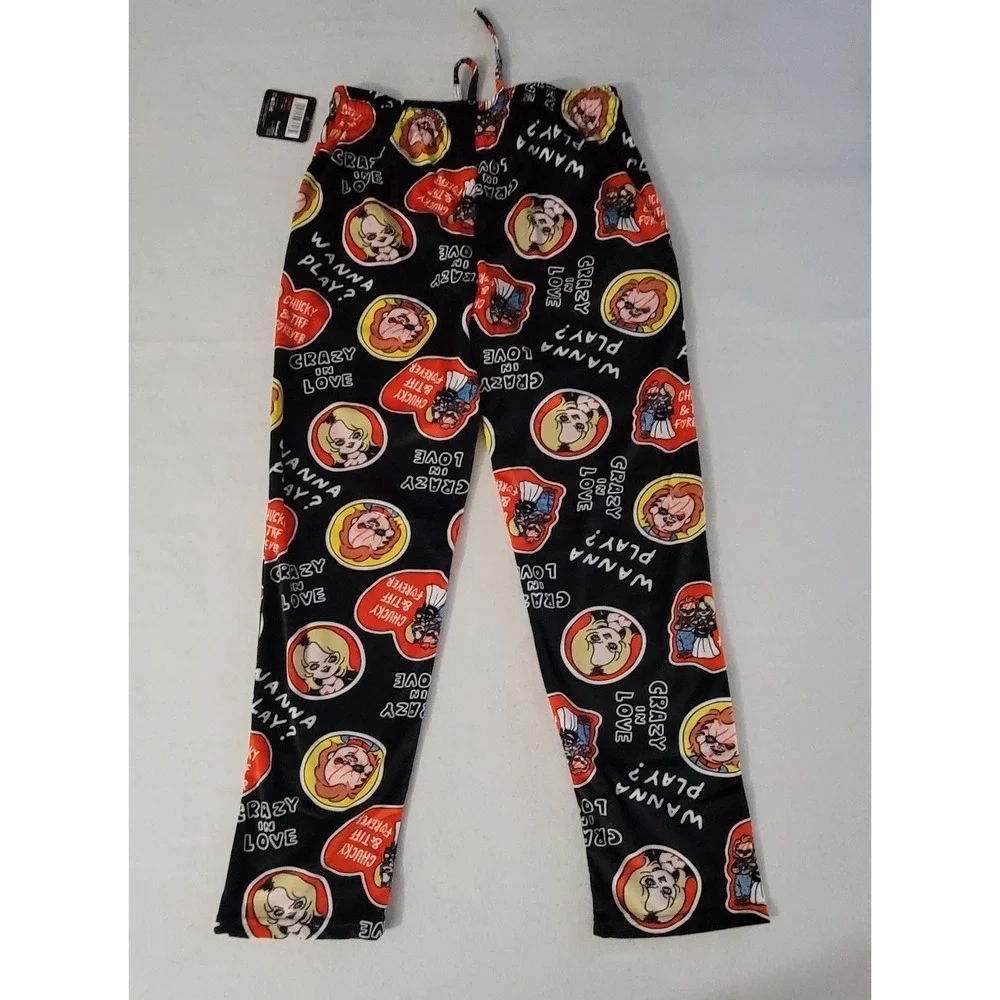 Chucky Pajama Lounge Pants Mens Size Large Black Graphics NWT